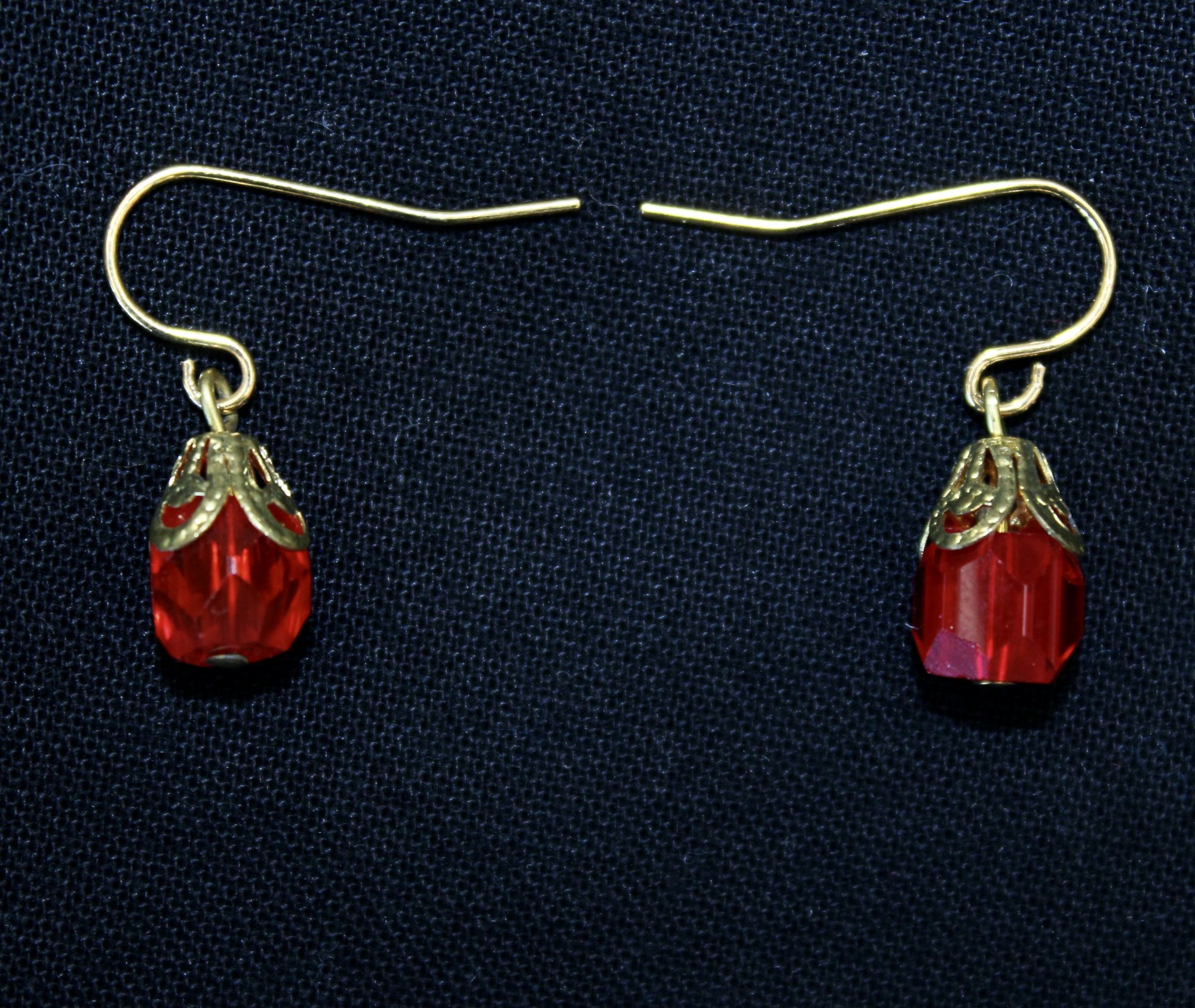Victorian Repro Red Faceted Glass Drop Earrings - Civil War Sutler